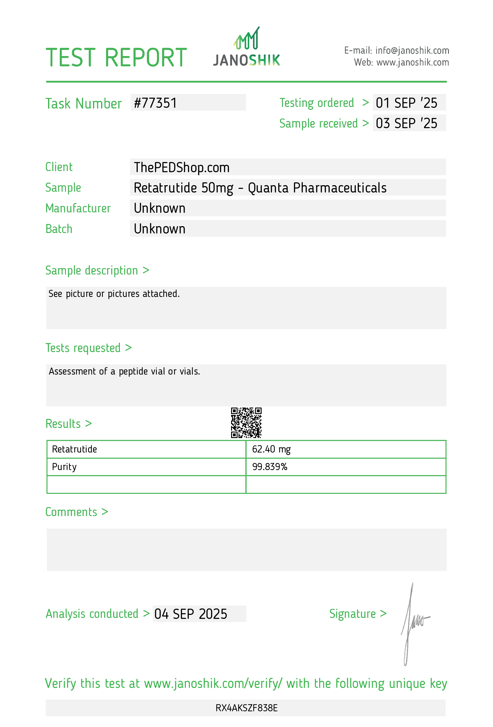 Quanta Pharma Retatrutide 50mg + Free BW - Image 3
